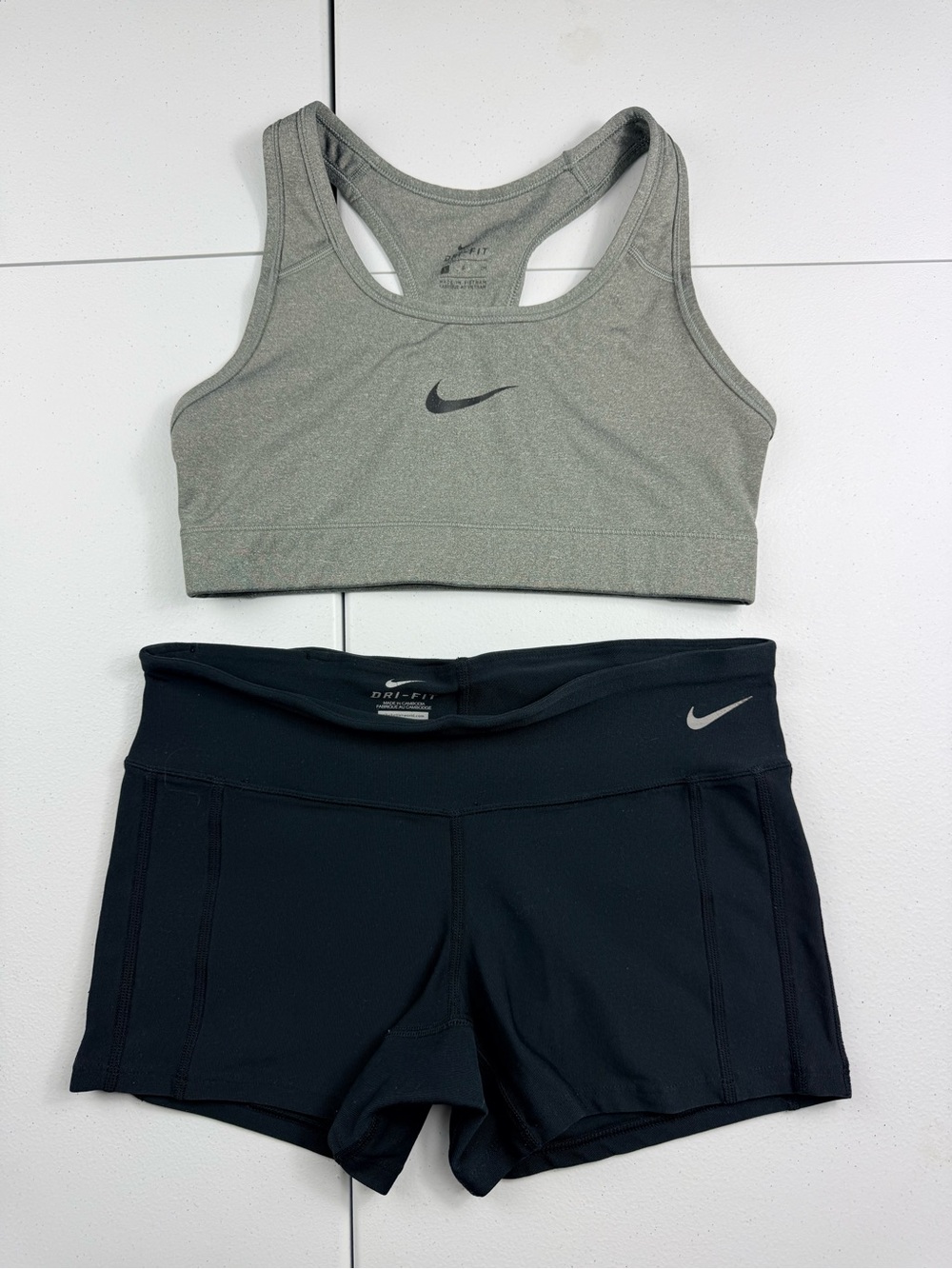 Nike Black Bike Shorts with Gray Sports Bra